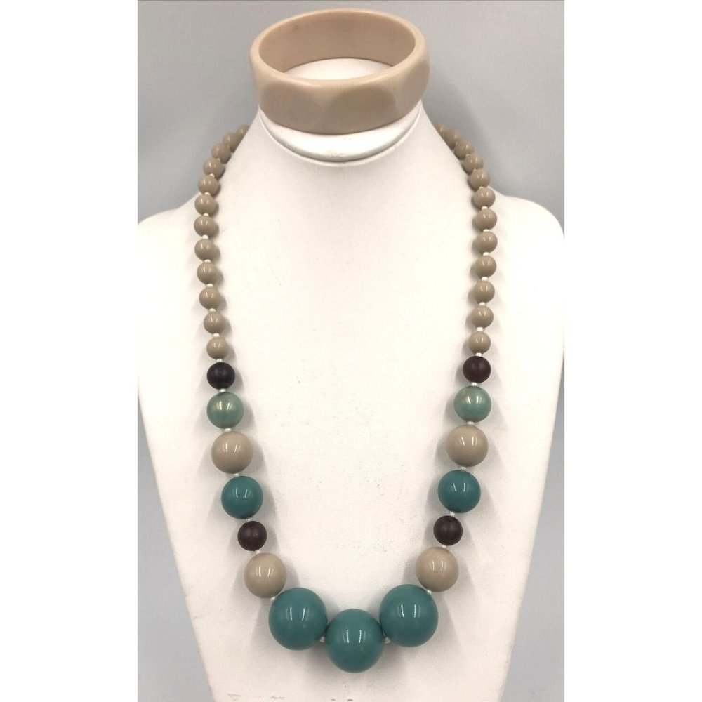 New York & Co NY Graduated Strand Large Bead Necklace Teal 26" Bracelet set Nude